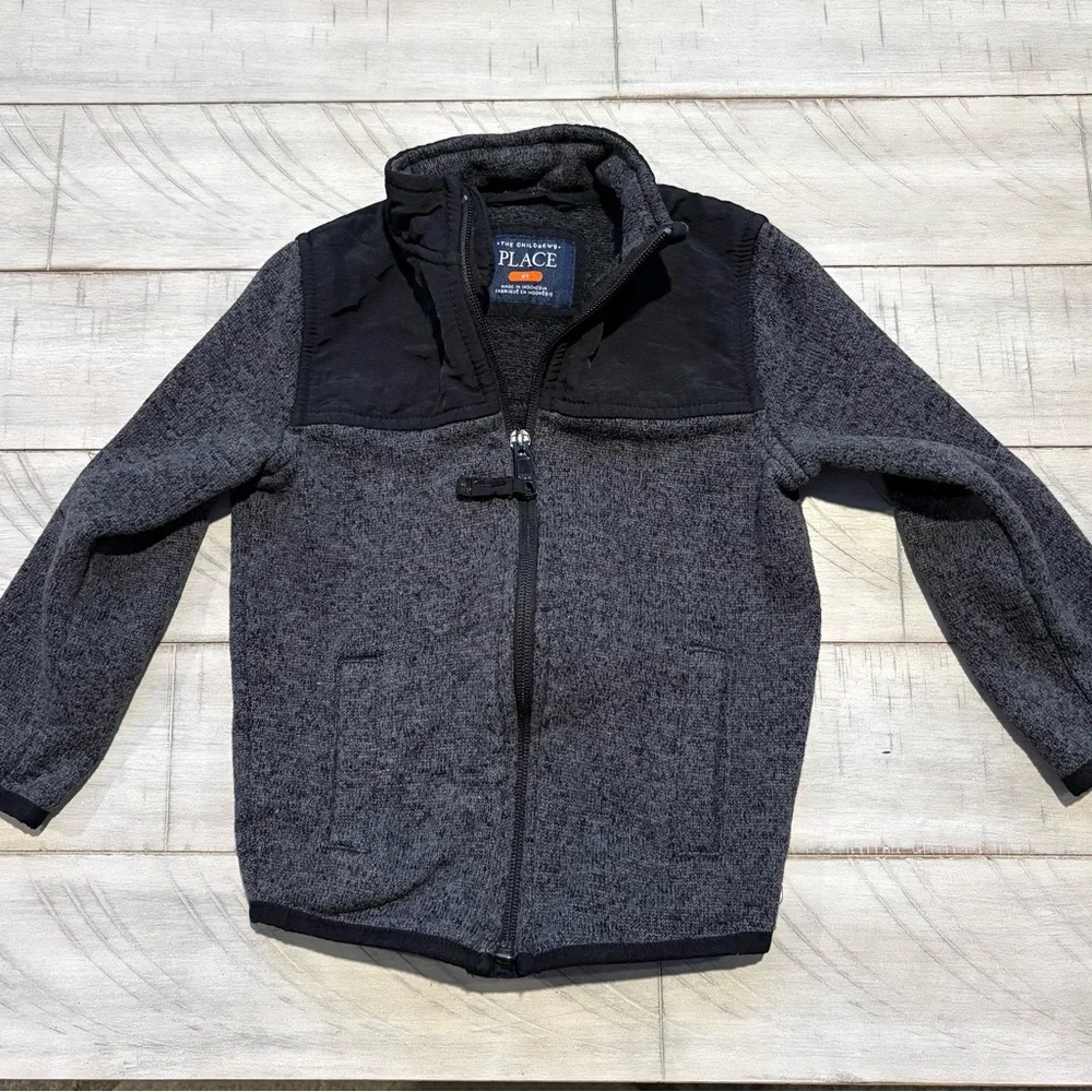 The Children's Place Black and Gray Kids Fleece Trail Jacket Boys Size 4T